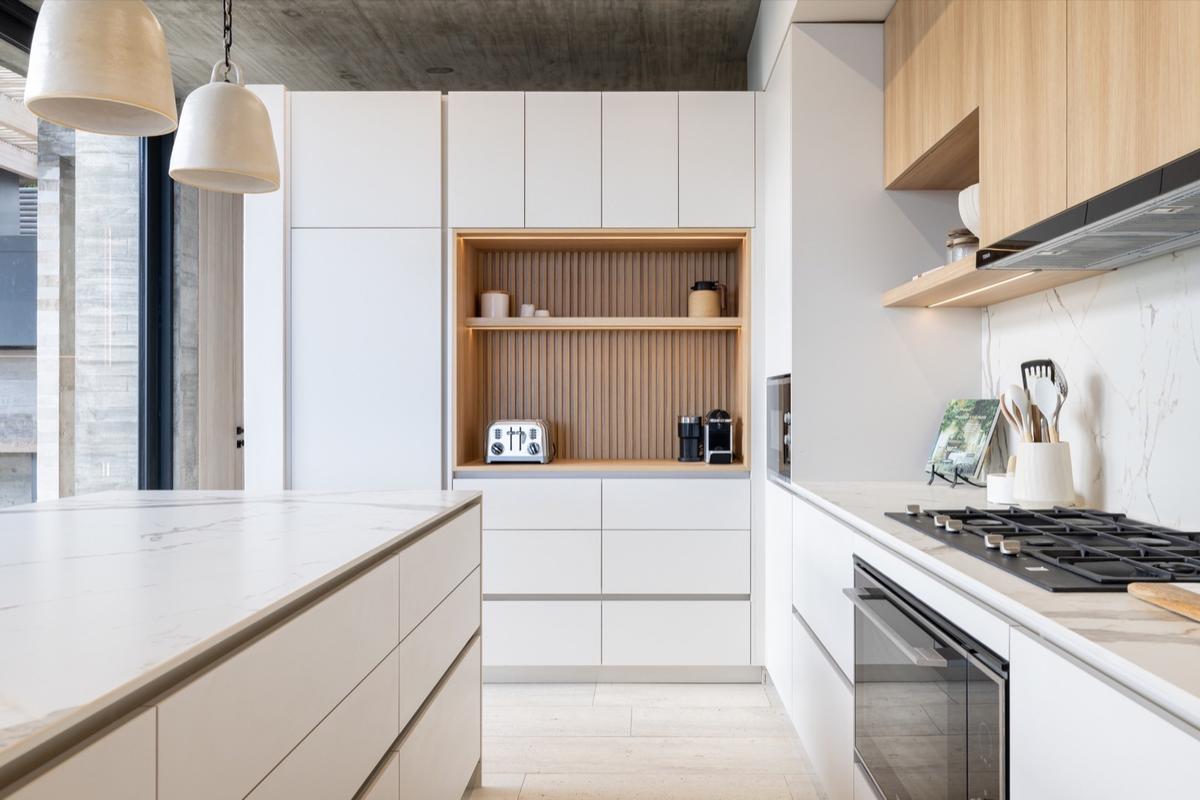 Open shelving and joinery in EGR Decor surfaces