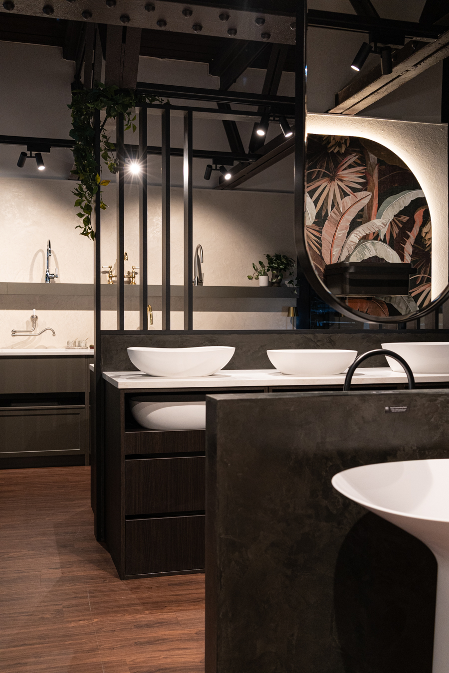 Bathroom vanity display with EGR Decor surfaces