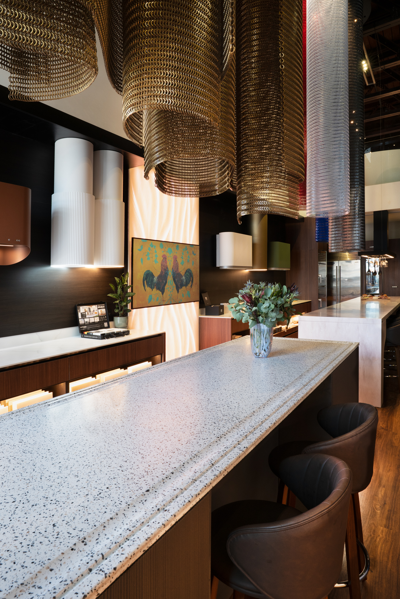 Terrazzo bar and pendant lighting in the Sydney selection studio